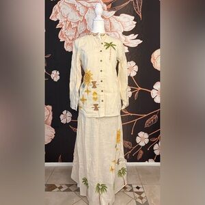 UNIQUE Beaded Embroidered Palm Tree Resort Skirt Set